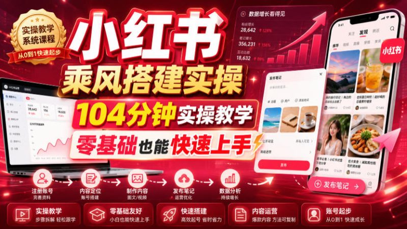 小红书乘风搭建实操,104分钟实操教学,零基础也能快速上手-淘宝虚拟货源网