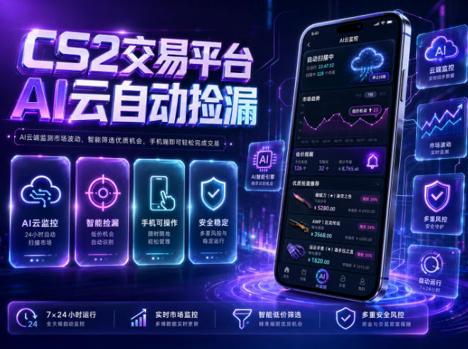CS2交易平台AI云自动捡漏，多年稳定运行，无需手机，支持任何形式验证，日入300+【揭秘】-淘宝虚拟货源网