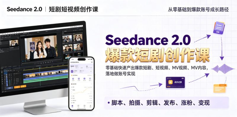 Seedance 2.0短剧短视频创作课，零基础快速产出爆款短剧、短视频、MV内容，落地做账号实现变现-淘宝虚拟货源网