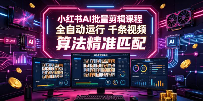 小红书AI批量剪辑课程，24小时全自动运行，解放双手专注运营，千条视频批量处理，小红书算法精准匹配-淘宝虚拟货源网
