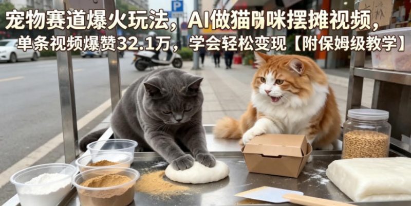 宠物赛道爆火玩法,AI做猫咪摆摊视频,单条视频爆赞32.1万,学会轻松变现【附保姆级教学】-淘宝虚拟货源网