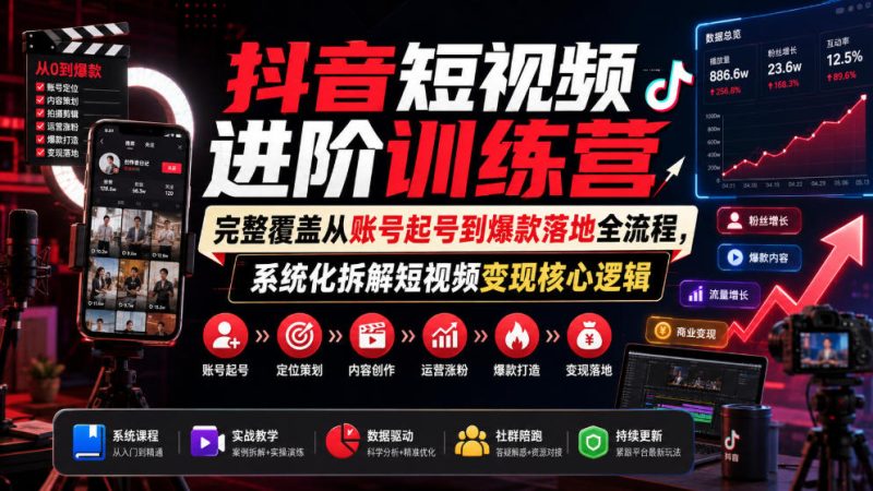 抖音短视频进阶训练营，完整覆盖从账号起号到爆款落地全流程，系统化拆解短视频变现核心逻辑-淘宝虚拟货源网