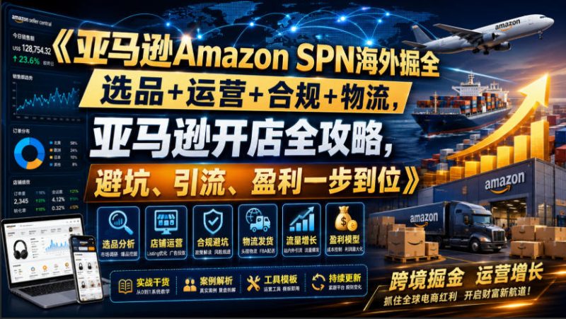 亚马逊Amazon SPN海外掘全，选品+运营+合规+物流，亚马逊开店全攻略，避坑、引流、盈利一步到位-淘宝虚拟货源网