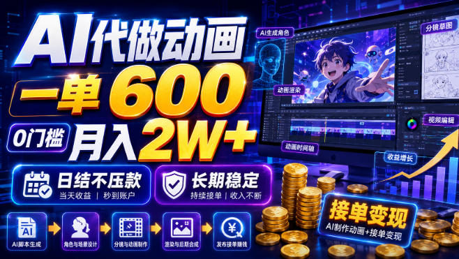 AI代做动画，一单600，0门槛月入2W+，日结不压款，长期稳定【揭秘】-淘宝虚拟货源网