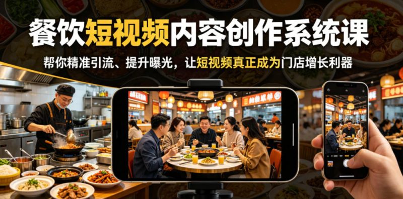 餐饮短视频内容创作系统课,帮你精准引流、提升曝光,让短视频真正成为门店增长利器-淘宝虚拟货源网