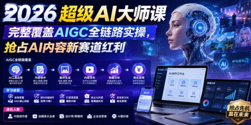 2026超级AI大师课，完整覆盖AIGC全链路实操，抢占AI内容新赛道红利-淘宝虚拟货源网