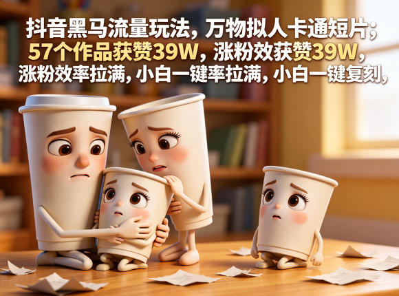 抖音黑马流量玩法,万物拟人卡通短片,57个作品获赞39W,涨粉效率拉满,小白一键复刻,保姆级拆解-淘宝虚拟货源网