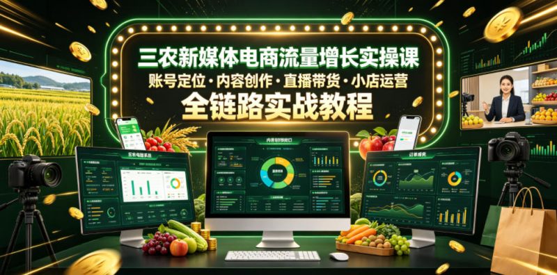 三农新媒体电商流量增长实操课,账号定位・内容创作・直播带货・小店运营,全链路实战教程-淘宝虚拟货源网