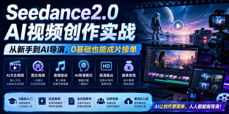 Seedance2.0 AI视频创作实战,从新手到AI导演,0基础也能成片接单变现-淘宝虚拟货源网