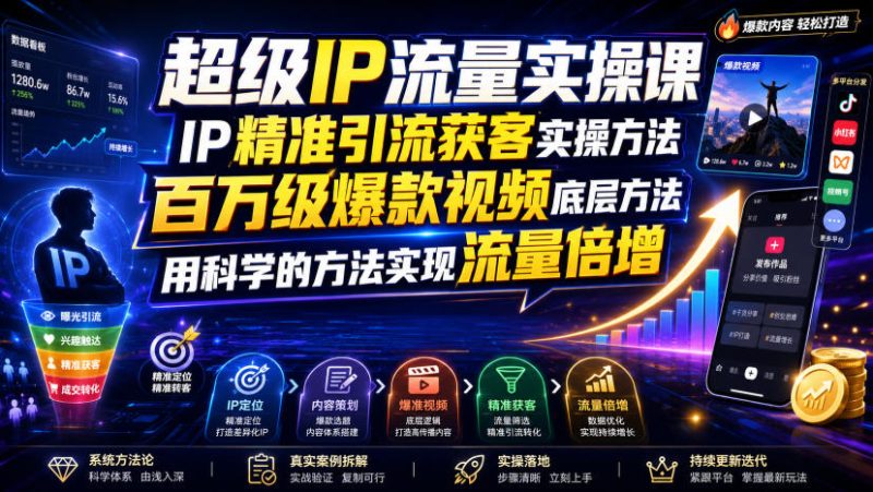 超级IP流量实操课,IP精准引流获客实操方法,百万级爆款视频底层方法,用科学的方法实现流量倍增-淘宝虚拟货源网