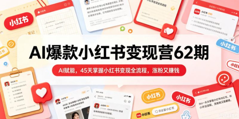 AI爆款小红书变现营62期2026年5月，AI赋能，45天掌握小红书变现全流程，涨粉又賺钱-淘宝虚拟货源网