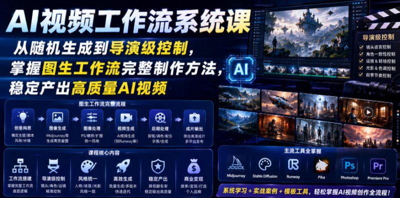 AI视频工作流系统课，从随机生成到导演级控制，掌握图生工作流完整制作方法，稳定产出高质量AI视频-淘宝虚拟货源网