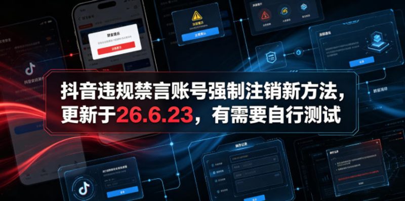 抖音违规禁言账号强制注销新方法,更新于26.6.23,有需要自行测试-淘宝虚拟货源网