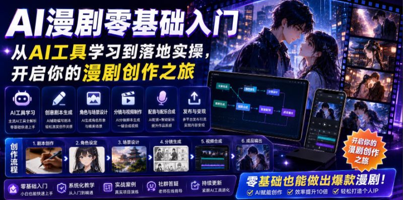 AI漫剧零基础入门，从AI工具学习到落地实操，开启你的漫剧创作之旅-淘宝虚拟货源网
