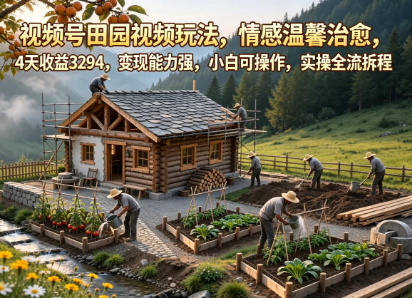 视频号田园视频玩法,情感温馨治愈,4天收益3294,变现能力强,小白可操作,实操全流程拆解-淘宝虚拟货源网