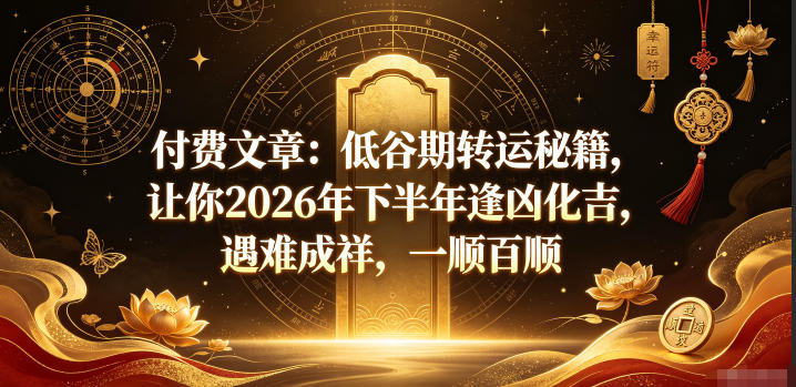 付费文章:低谷期转运秘籍,让你2026年下半年逢凶化吉,遇难成祥,一顺百顺-淘宝虚拟货源网