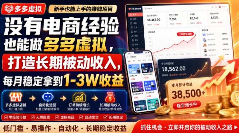 没有电商经验也能做多多虚拟,打造长期被动收入,每月稳定拿到1-3W收益【揭秘】-淘宝虚拟货源网