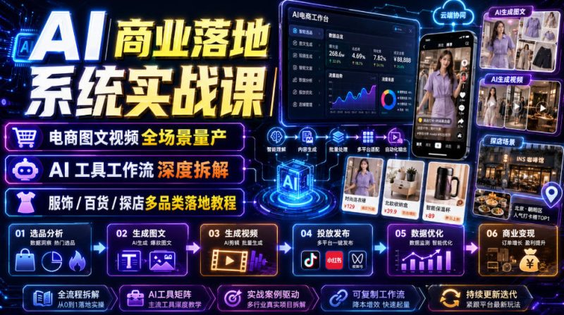 AI商业落地系统实战课|电商图文视频全场景量产・AI工具工作流深度拆解・服饰/百货/探店多品类落地教程-淘宝虚拟货源网