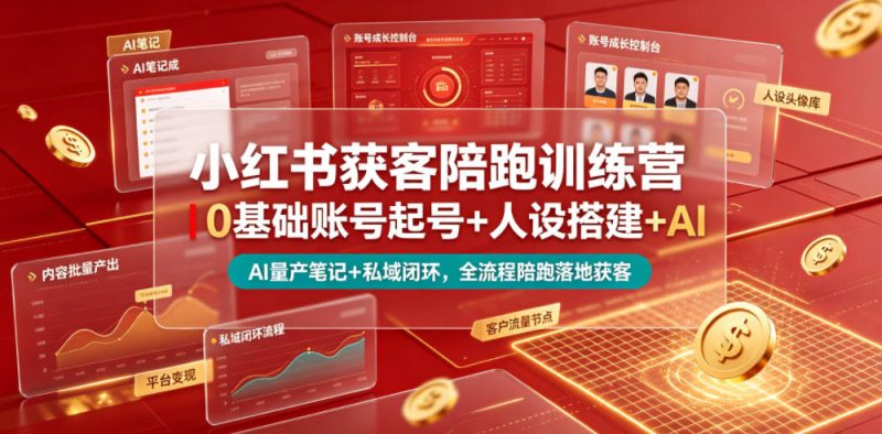 小红书获客陪跑训练营|0基础账号起号+人设搭建+AI量产笔记+平台变现+私域闭环,全流程陪跑落地获客-淘宝虚拟货源网