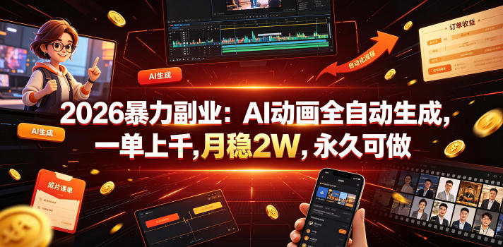 2026暴力副业:AI动画全自动生成,一单上千,月稳2W,永久可做【揭秘】-淘宝虚拟货源网