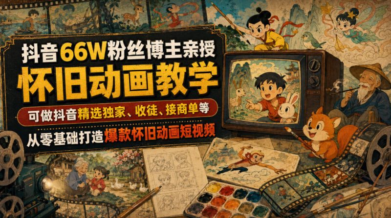 抖音66W粉丝博主亲授怀旧动画教学,可做抖音精选独家、收徒、接商单等,从零基础打造爆款怀旧动画短视频-淘宝虚拟货源网