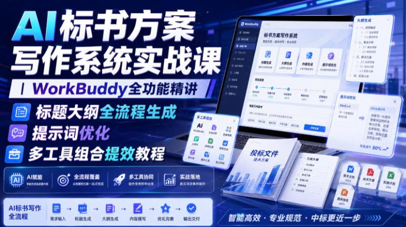 AI标书方案写作系统实战课｜WorkBuddy全功能精讲・标题大纲全流程生成・提示词优化・多工具组合提效教程-淘宝虚拟货源网