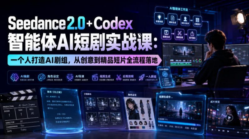Seedance2.0+Codex智能体AI短剧实战课:一个人打造AI剧组,从创意到精品短片全流程-淘宝虚拟货源网