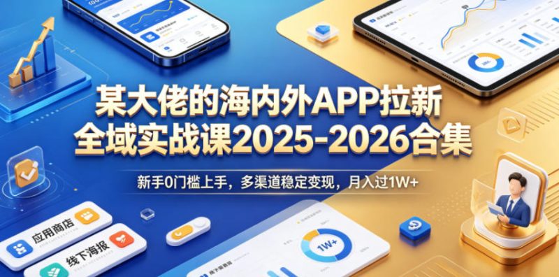 某大佬的海内外APP拉新全域实战课2025-2026合集，新手0门槛上手，多渠道稳定变现，月入过1W+-淘宝虚拟货源网