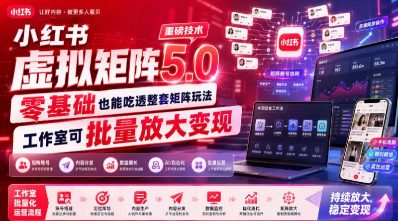 小红书虚拟矩阵5.0重磅技术，零基础也能吃透整套矩阵玩法，工作室可批量放大变现-淘宝虚拟货源网