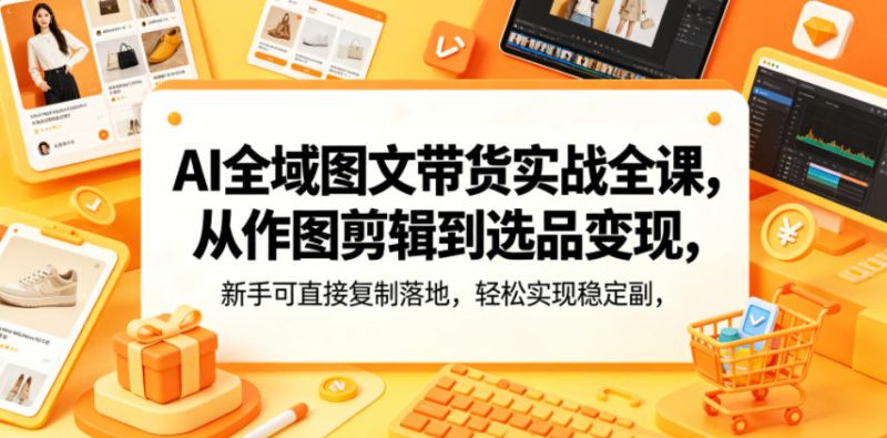 AI全域图文带货实战全课,从作图剪辑到选品变现,新手可直接复制落地,轻松实现稳定副业增收-淘宝虚拟货源网