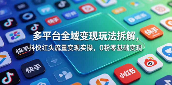 多平台全域变现玩法拆解,抖快红头流量变现实操,0粉零基础变现-淘宝虚拟货源网