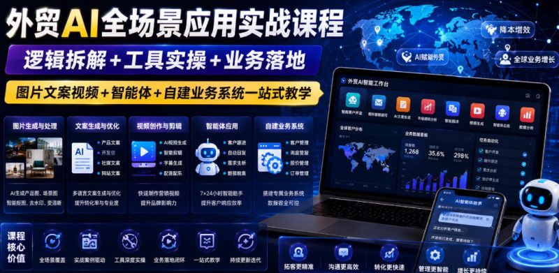 外贸AI全场景应用实战课程｜逻辑拆解+工具实操+业务落地，图片文案视频+智能体+自建业务系统一站式教学-淘宝虚拟货源网