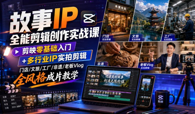 故事IP全能剪辑创作实战课｜剪映零基础入门+多行业IP实拍剪辑，门店/文旅/工厂/非遗/老板Vlog全风格成片教学-淘宝虚拟货源网