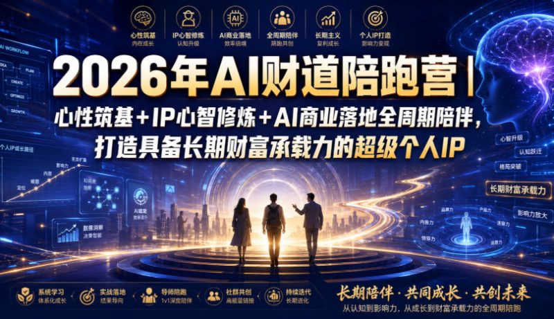2026年AI财道陪跑营|心性筑基+IP心智修炼+AI商业落地全周期陪伴,打造具备长期财富承载力的超级个人IP-淘宝虚拟货源网