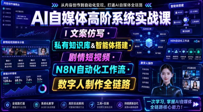 AI自媒体高阶系统实战课｜文案仿写・私有知识库&智能体搭建・剧情短视频・N8N自动化工作流・数字人制作全链路-淘宝虚拟货源网