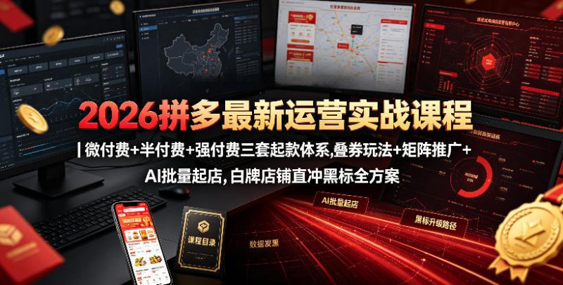 2026拼多多最新运营实战课程｜微付费+半付费+强付费三套起款体系，叠券玩法+矩阵推广+AI批量起店，白牌店铺直冲黑标全方案-淘宝虚拟货源网
