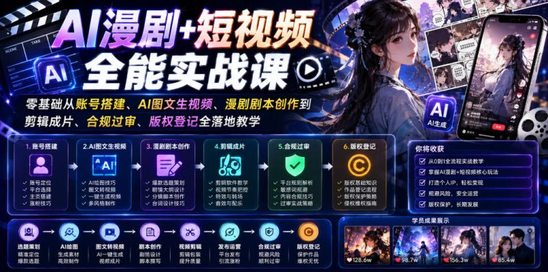 AI漫剧+短视频全能实战课｜零基础从账号搭建、AI图文生视频、漫剧剧本创作到剪辑成片、合规过审、版权登记全落地教学-淘宝虚拟货源网