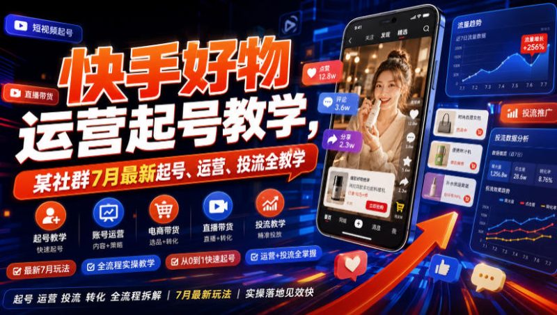 快手好物运营起号教学,某社群7月最新起号、运营、投流全教学-淘宝虚拟货源网