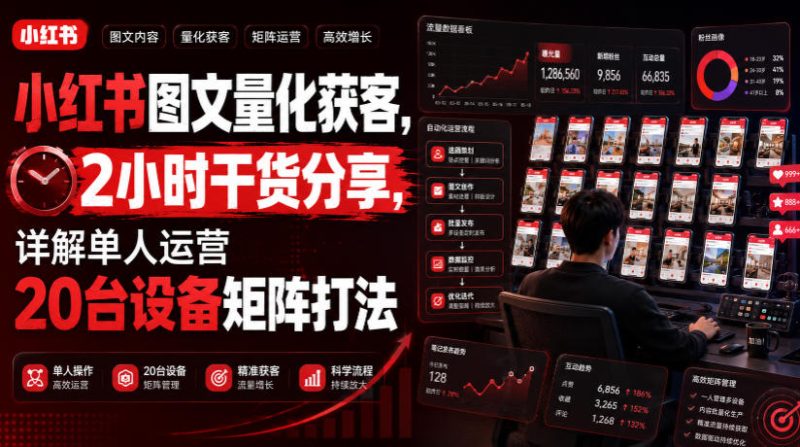 小红书图文量化获客,2小时干货分享,详解单人运营20台设备矩阵打法-淘宝虚拟货源网