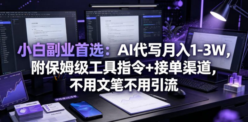小白副业首选:AI代写月入1-3W,附保姆级工具指令+接单渠道,不用文笔不用引流【揭秘】-淘宝虚拟货源网