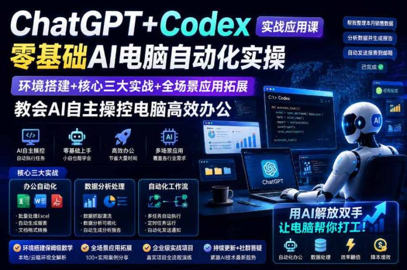ChatGPT+Codex实战应用课|零基础AI电脑自动化实操,环境搭建+核心三大实战+全场景应用拓展,教会AI自主操控电脑高效办公-淘宝虚拟货源网