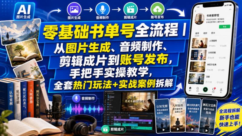 零基础书单号全流程｜从图片生成、音频制作、剪辑成片到账号发布，手把手实操教学，全套热门玩法+实战案例拆解-淘宝虚拟货源网