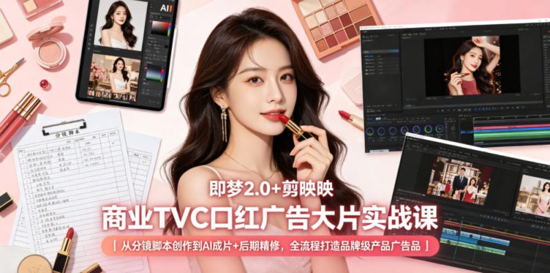 即梦2.0+剪映商业TVC口红广告大片实战课｜从分镜脚本创作到AI成片+后期精修，全流程打造品牌级产品广告-淘宝虚拟货源网