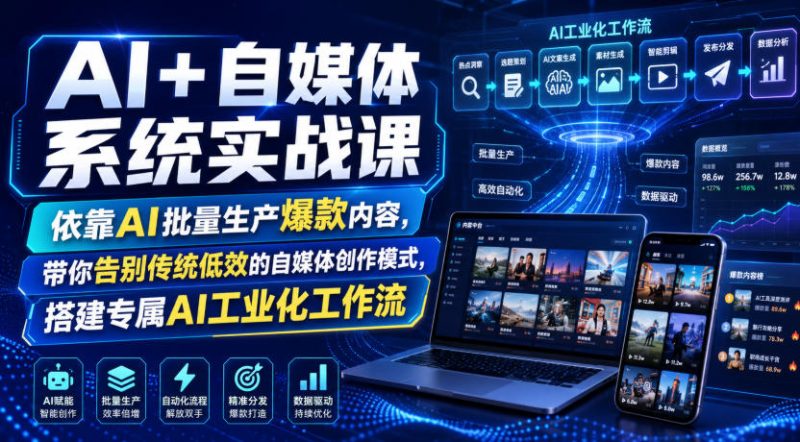 AI+自媒体系统实战课，依靠AI批量生产爆款内容，带你告别传统低效的自媒体创作模式，搭建专属AI工业化工作流-淘宝虚拟货源网