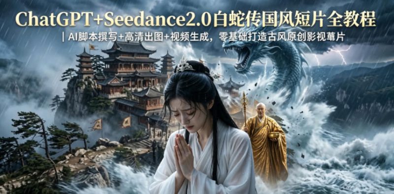 ChatGPT+Seedance2.0白蛇传国风短片全教程|AI脚本撰写+高清出图+视频生成,零基础打造古风原创影视短片-淘宝虚拟货源网