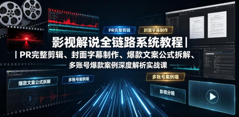 影视解说全链路系统教程|PR完整剪辑、封面字幕制作、爆款文案公式拆解、多账号爆款案例深度解析实战课-淘宝虚拟货源网