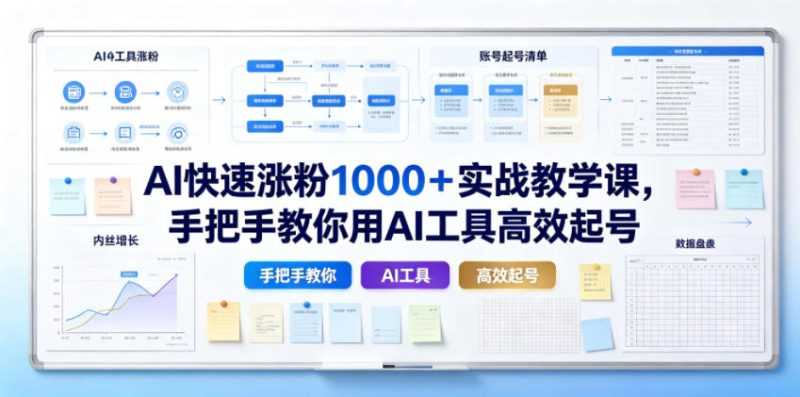 AI快速涨粉1000+实战教学课,手把手教你用AI工具高效起号-淘宝虚拟货源网