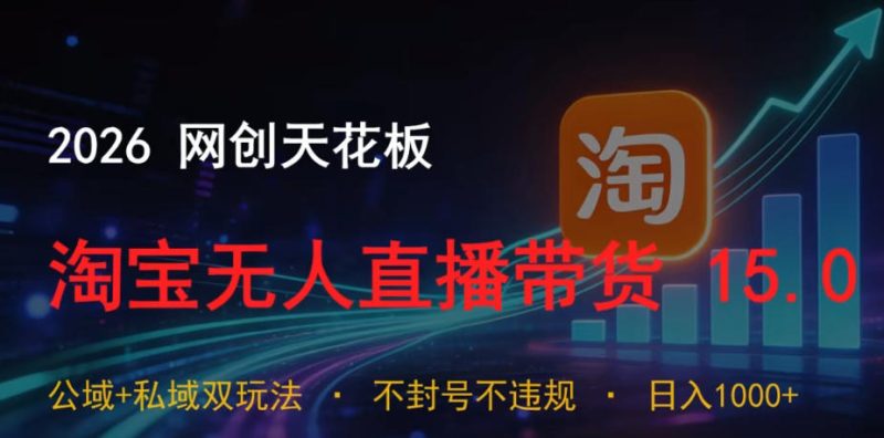 2026网创天花板,淘宝无人直播带货15.0,公域+私域双玩法,日入1k+,不违规不封号【揭秘】-淘宝虚拟货源网