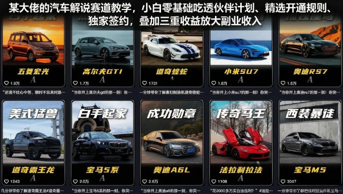 某大佬的汽车解说赛道教学,小白零基础吃透伙伴计划、精选开通规则、独家签约,叠加三重收益放大副业收入-淘宝虚拟货源网