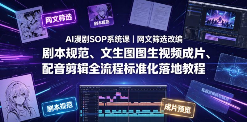 AI漫剧SOP系统课｜网文筛选改编、剧本规范、文生图图生视频成片、配音剪辑全流程标准化落地教程-淘宝虚拟货源网
